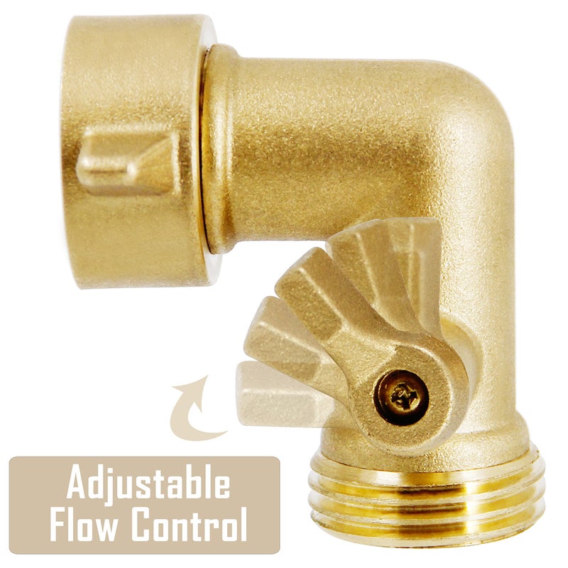 Lifynste Garden Hose Elbow Connector, 90 Degree Brass Garden Hose Elbow Adapter with Shut Off Valves, 2 Pack - Image 3
